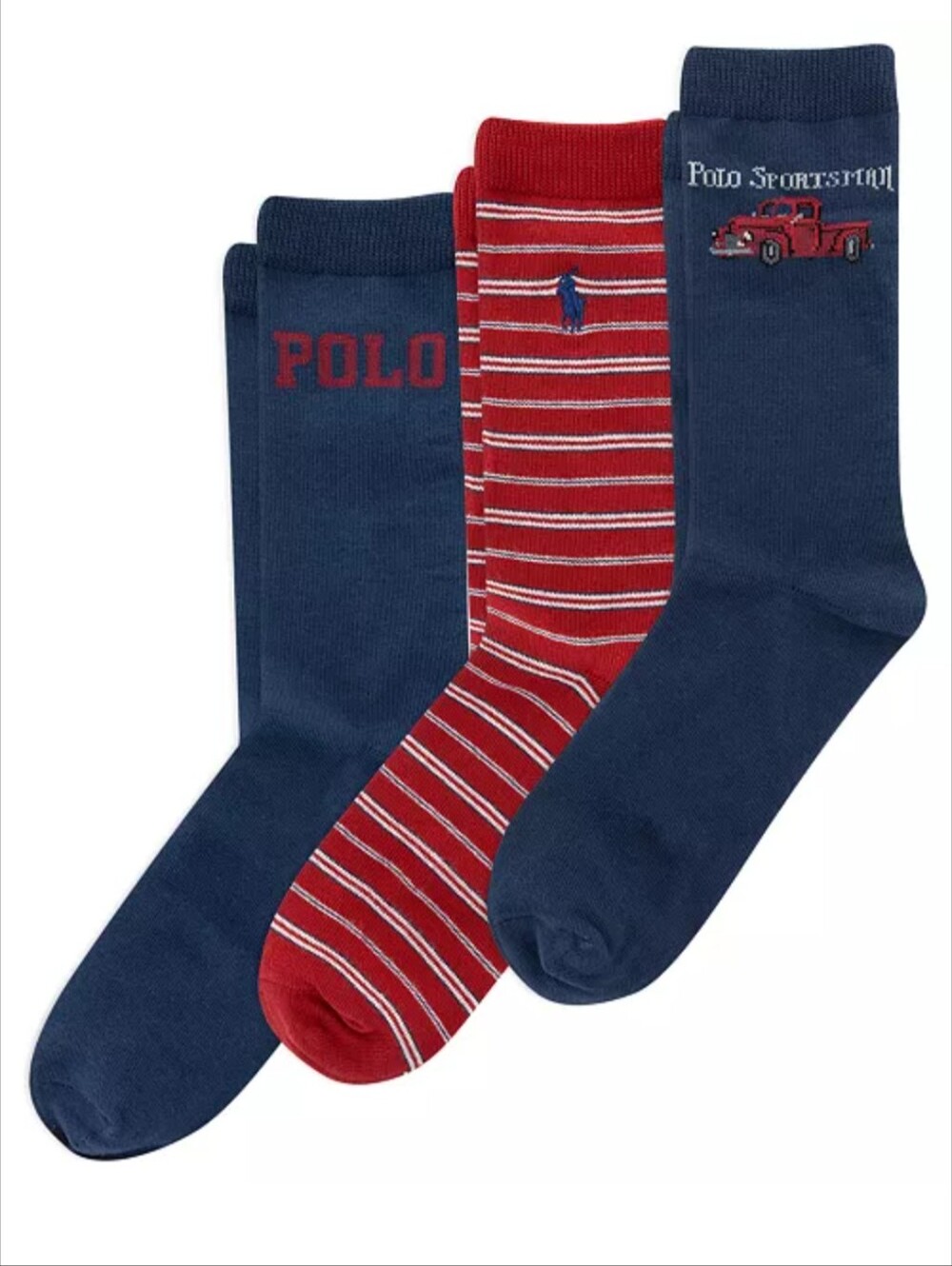 Polo Ralph Lauren Boys 9-11 Blue Red Vintage Truck 3 Multipack Socks NWT